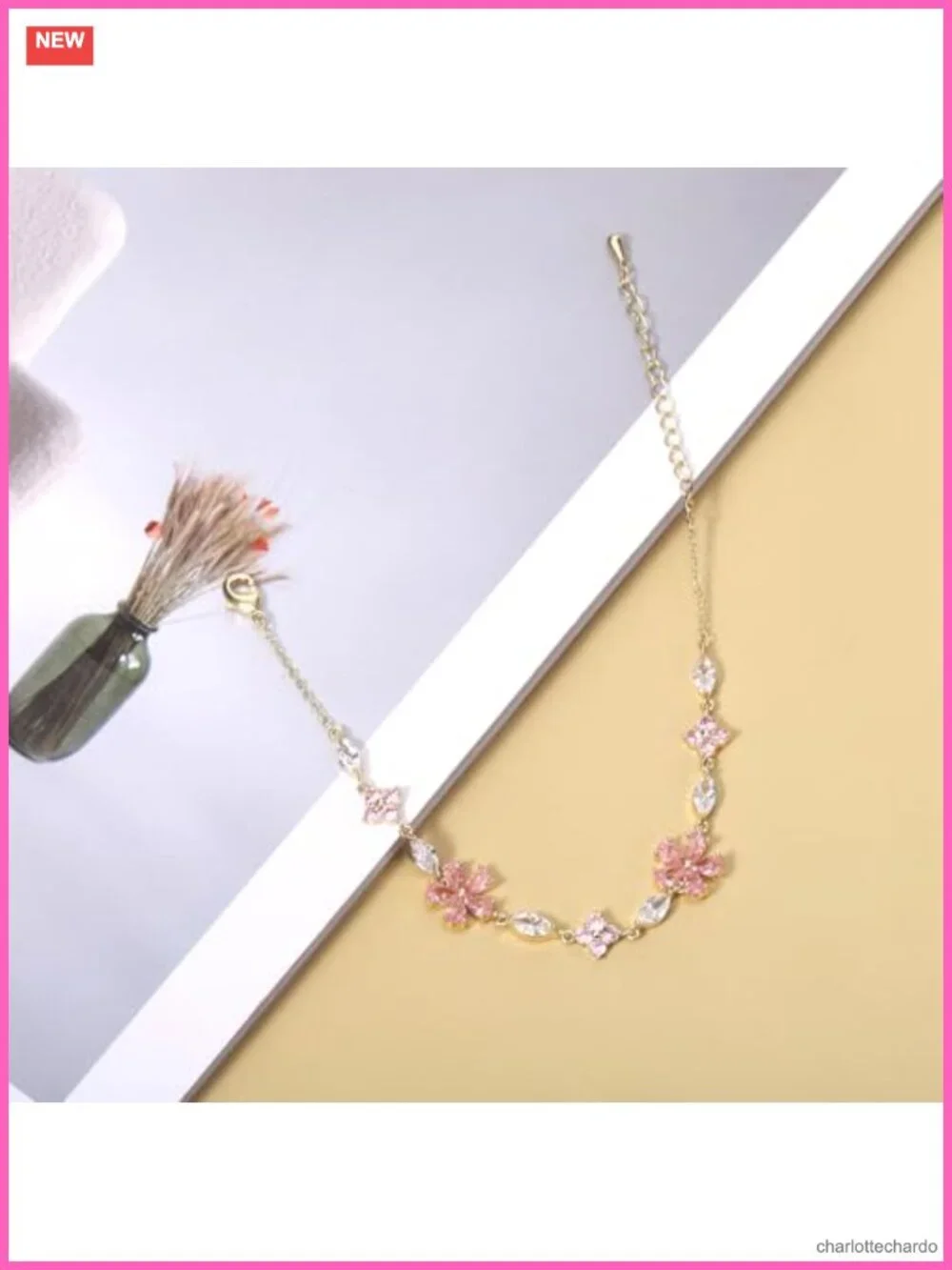 Crystal Cherry Blossom Link Bracelet Adjustable Floral Gift for Women